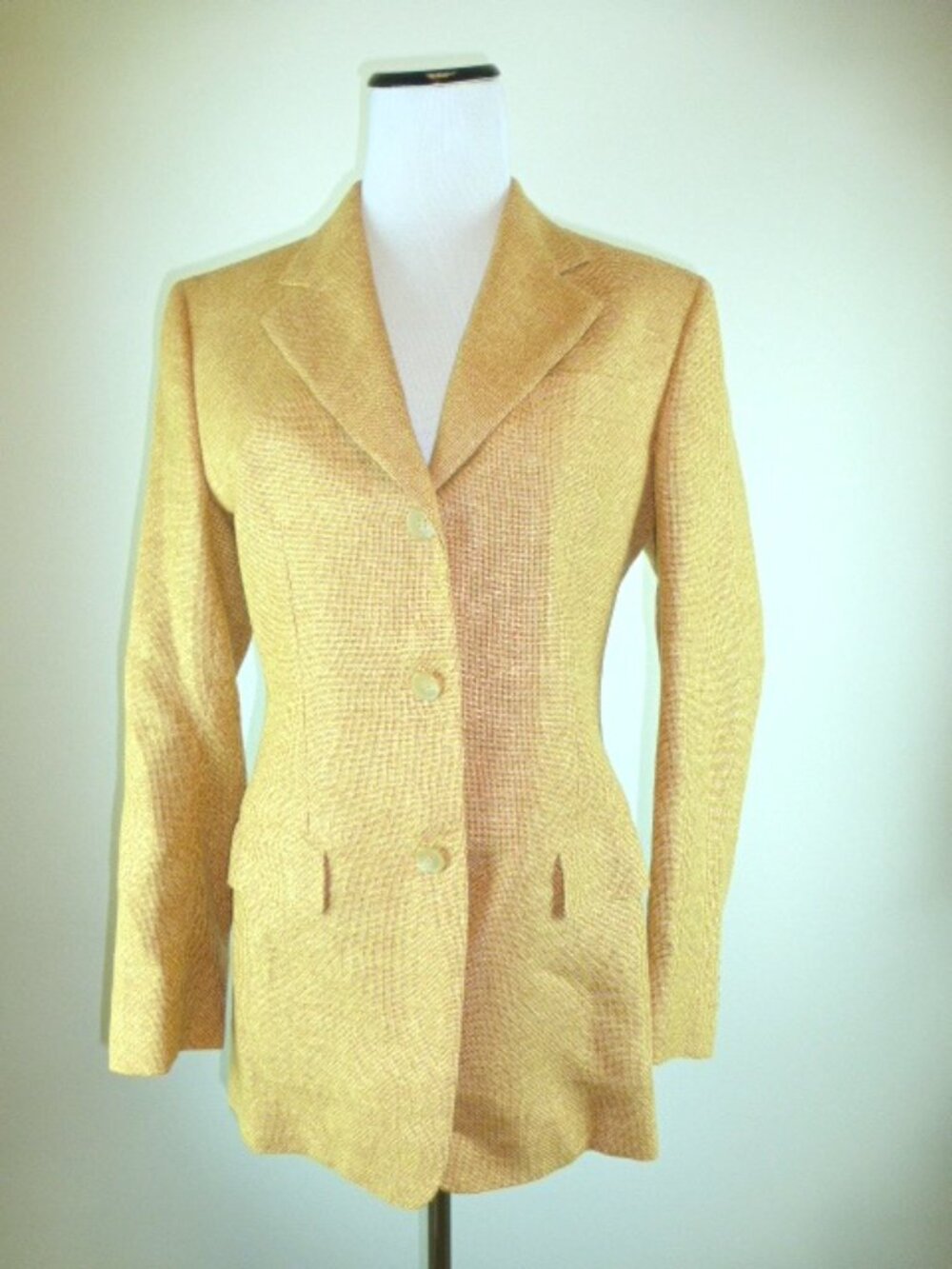 Isaia Napoli gold tweed long wool linen blazer i42 6 made in Italy vintage